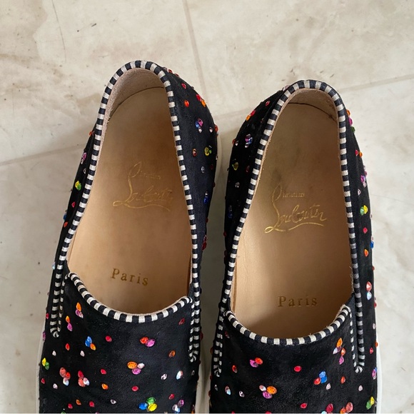 $1345 Christian Louboutin Made in Italy Black Suede Crystal Sneakers Size 5/35 - Picture 9 of 14